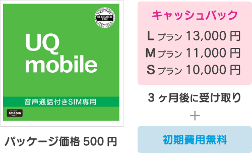 f:id:waka-ru:20181017111547p:plain キャッシュバック:10000円〜13000円+初期費用無料(パッケージ代500円)。3ヶ月後に受け取り