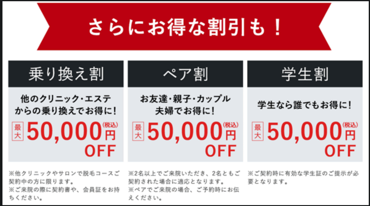 ウィルビークリニック（紹介割引・学割・ペア割・乗り換え割）