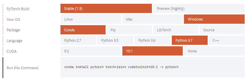 PyTorchのインストール方法の選択