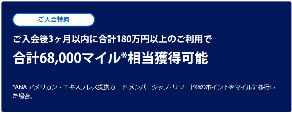 ANAアメックスゴールドの入会特典（2024年7月30日現在）