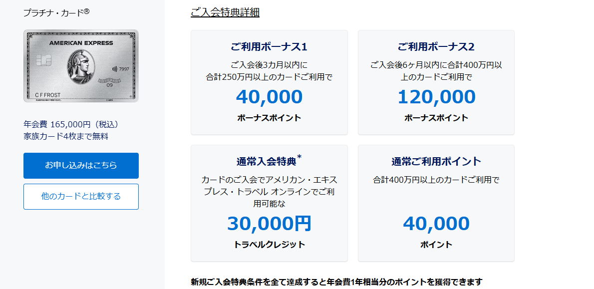 アメックスプラチナの入会キャンペーン