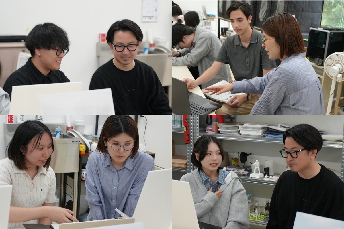 学生とディスカッションする内田と橋本