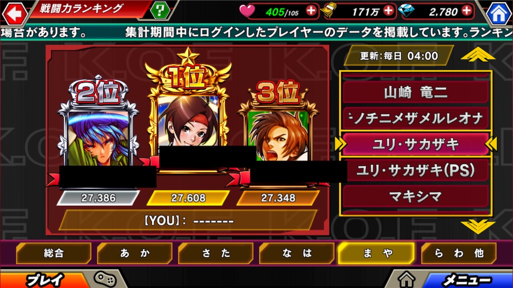 Kofクロニクル 戦闘力ランキング ユリ サカザキ ラッキーのゲーム雑記
