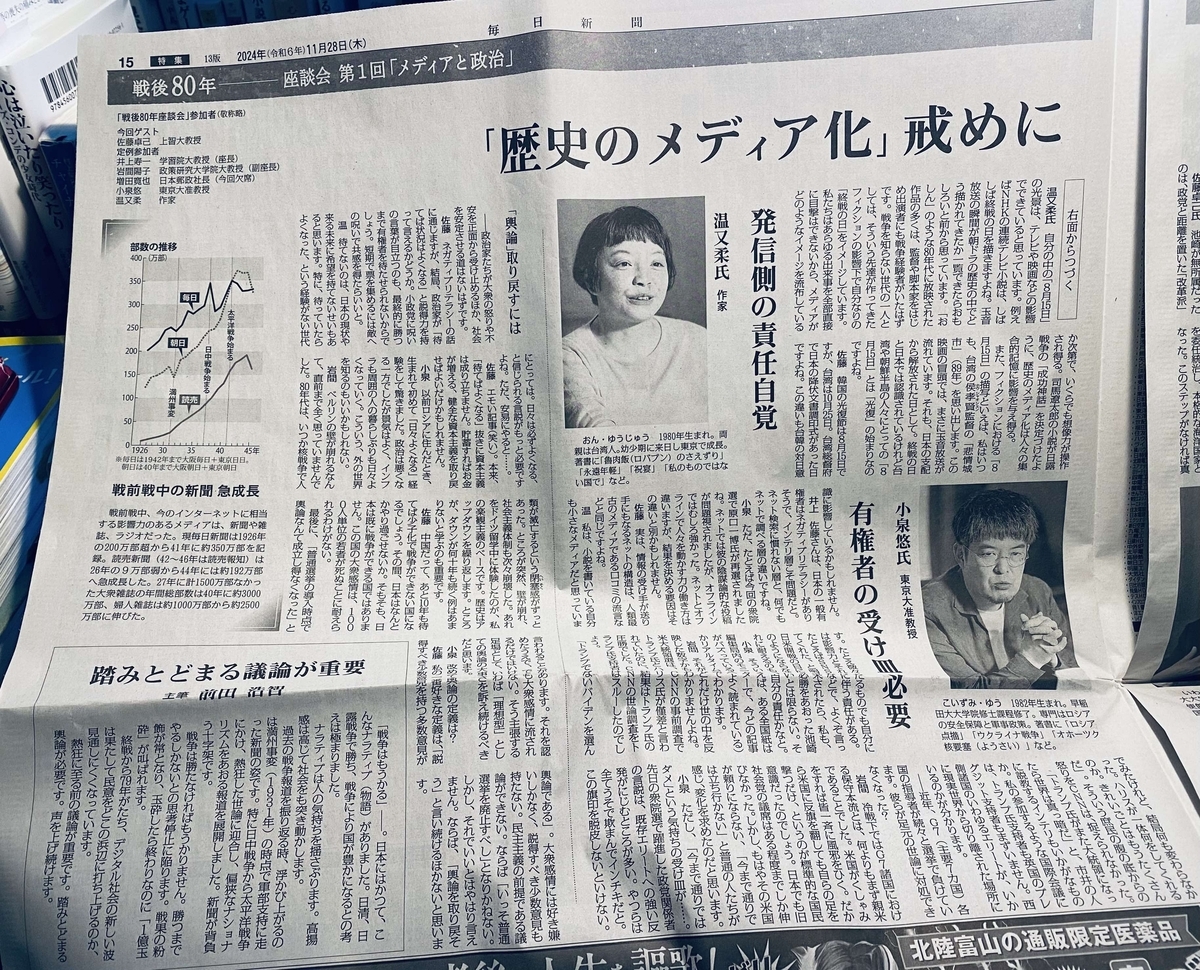 🎙️「戦後80年座談会」＠毎日新聞に出席しました - 🕊温聲提示🕊