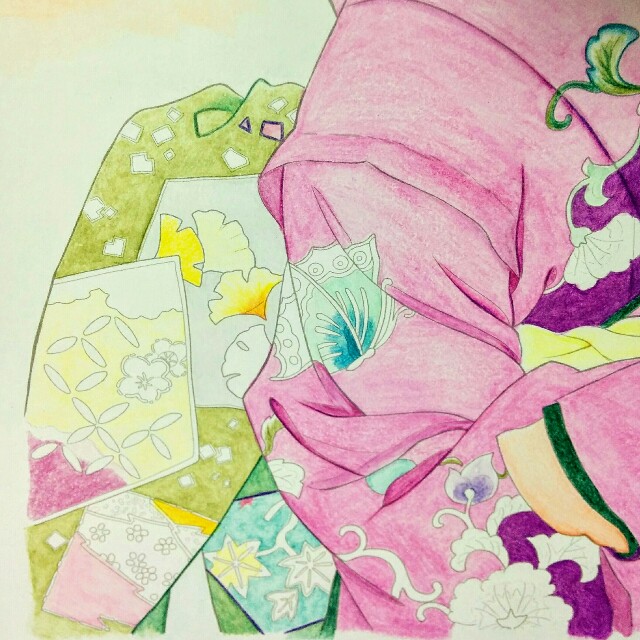制作の記録】秋色の美人画を水彩色鉛筆＋αで その1 - 塗り絵をめぐる冒険