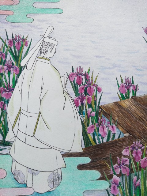 制作の記録 都落ちと唐衣 伊勢物語の燕子花 その4 完結 塗り絵をめぐる冒険 制作の記録 都落ちと唐衣 伊勢物語の燕子花 その4 完結 塗り絵をめぐる冒険