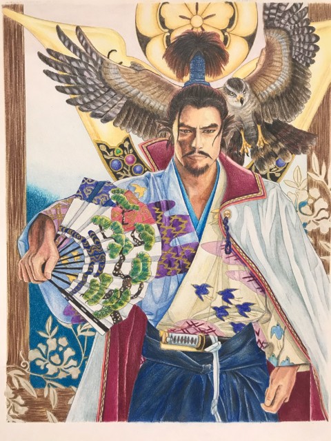カラフルなポップアート人物画 2023年　信長の絵　戦国武将 織田信長、完成しました。 - 塗り絵をめぐる冒険