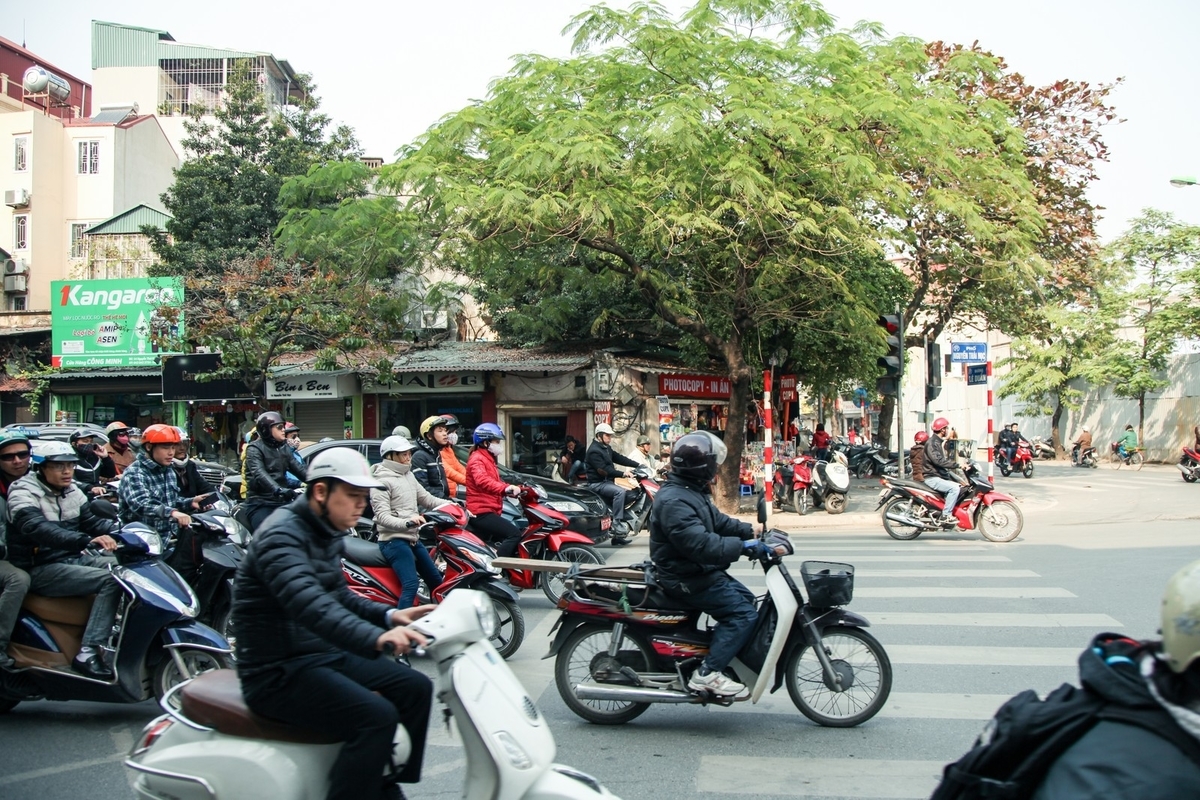 ハノイ市街のバイク風景のフリー画像（写真）