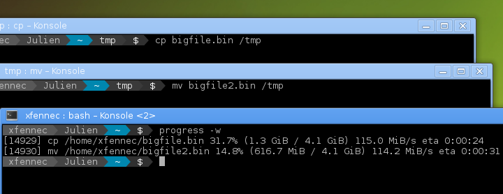 Linuxメモ progressでLinuxコマンド(cp, mv, dd, tar, cat\u2026)の