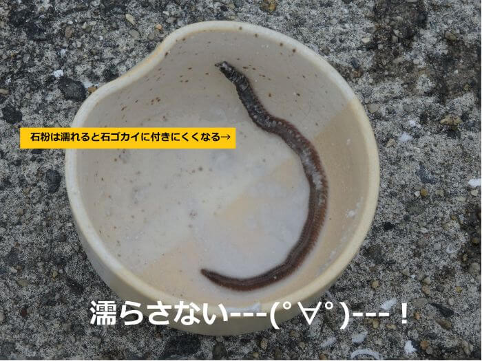 石粉が濡れてベチャベチャになった写真