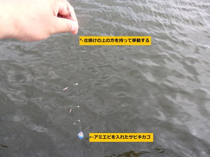 移動するときにサビキ仕掛けを持っている写真