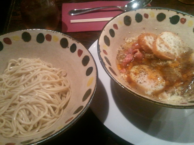  オニオンポタージュ チーズつけ麺 〆のハヤシライス