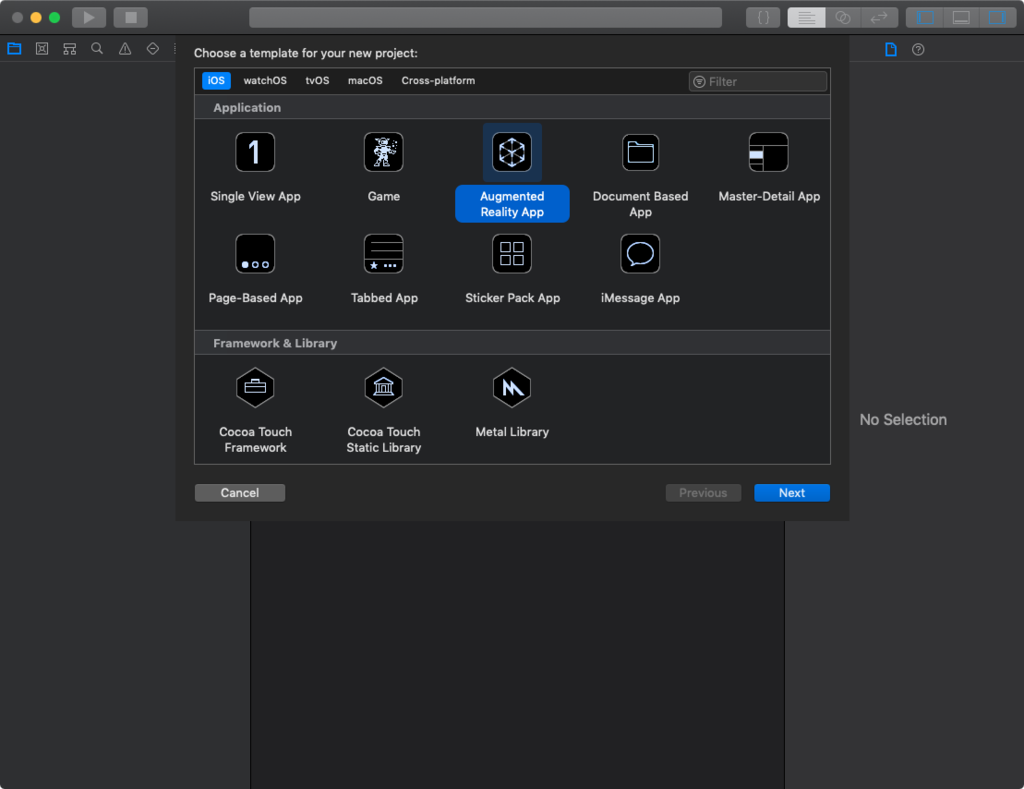 xcode 10 の augmented reality app テンプレートで x 系端末が画面全体