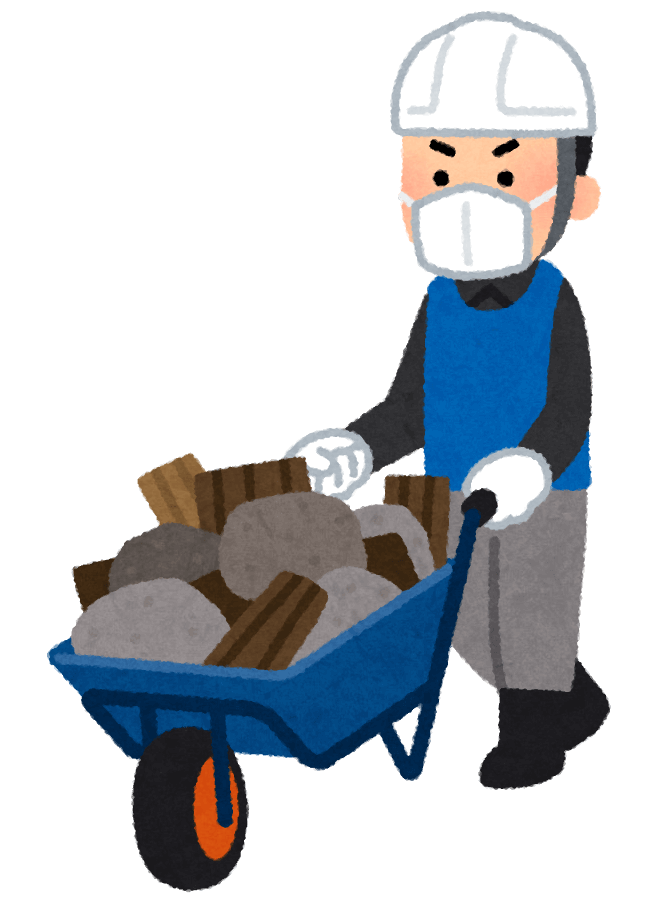 瓦礫の撤去をする男性のイラスト 災害ボランティア