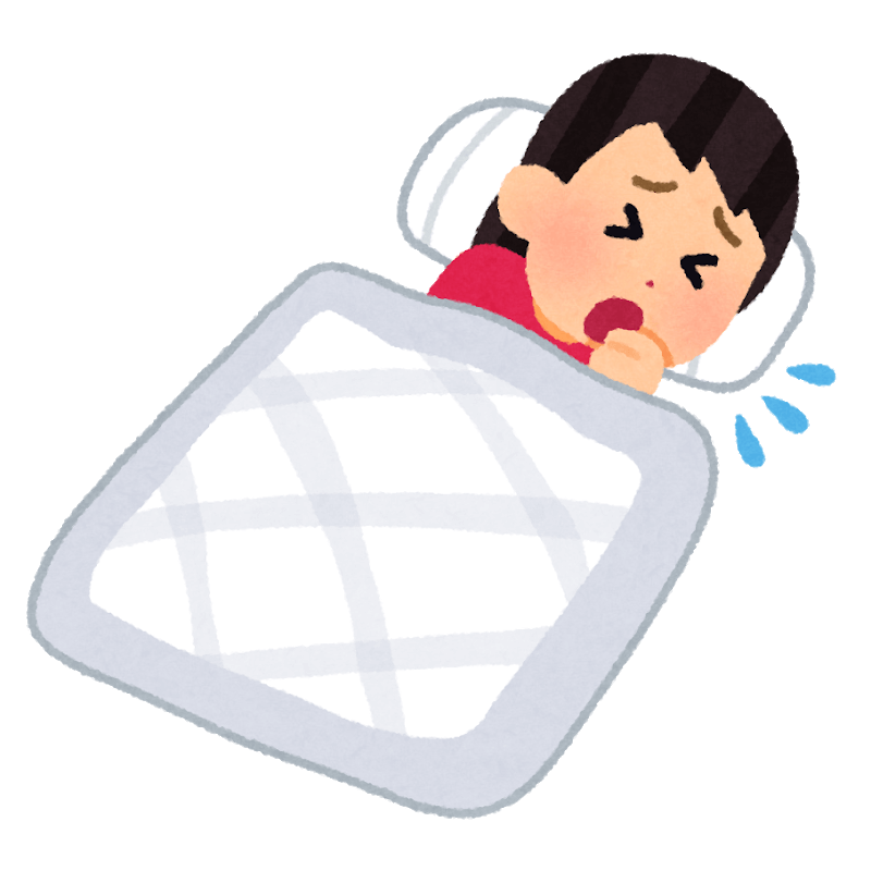寝ながら咳をする女性のイラスト 病気に罹る