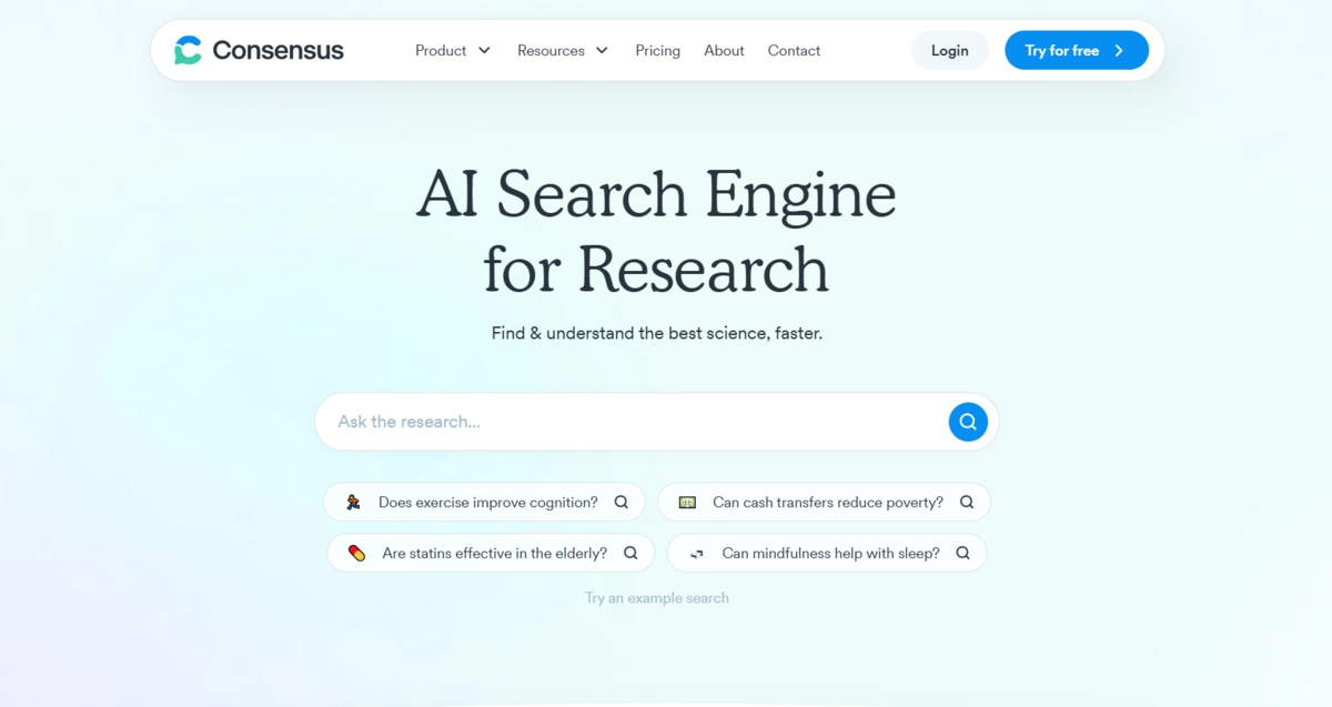 Consensus AI 検索画面