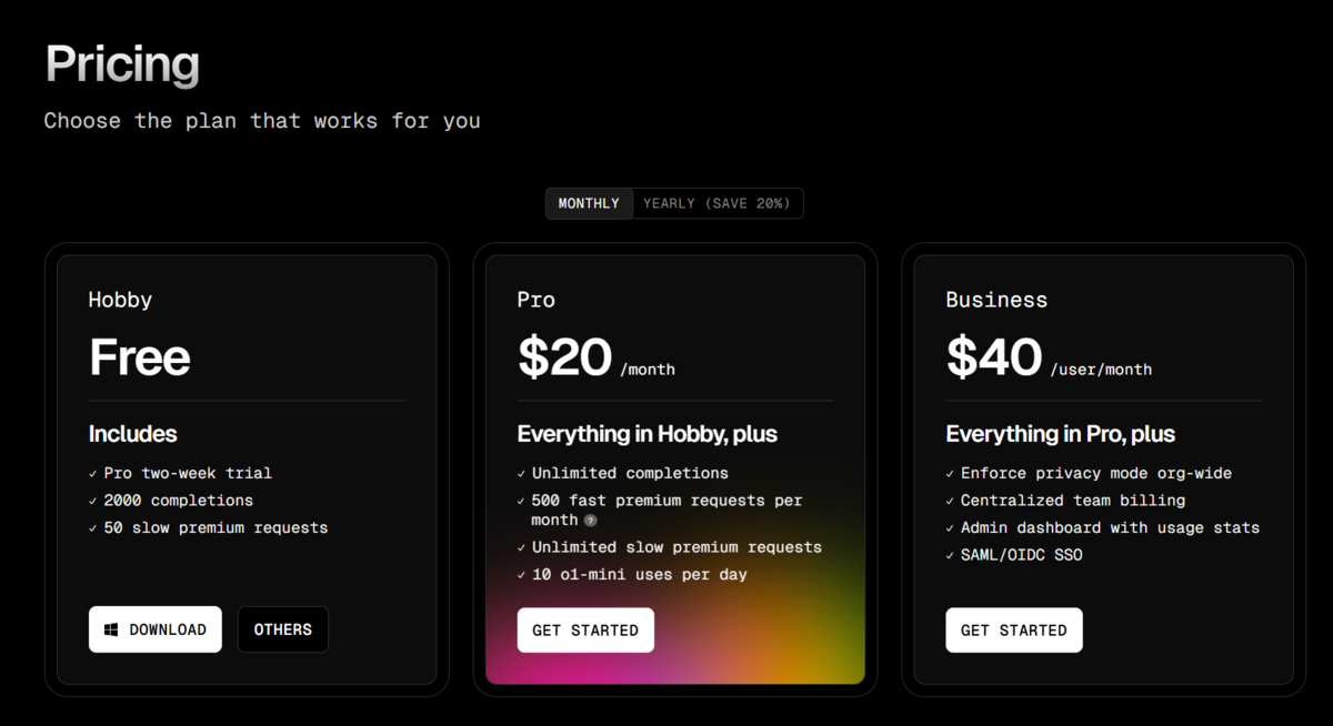 Cursor AI Pricing 料金表