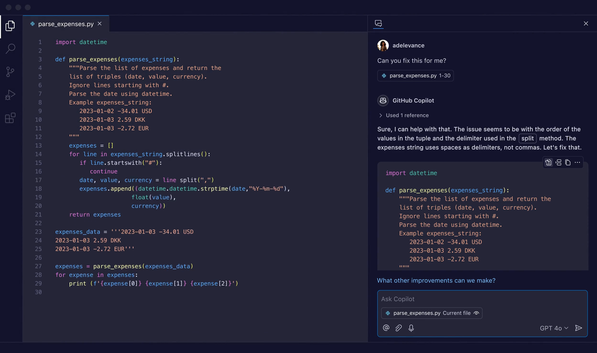 Github Copilotの画面