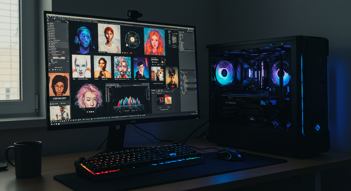 高性能PCとその画面のイメージ