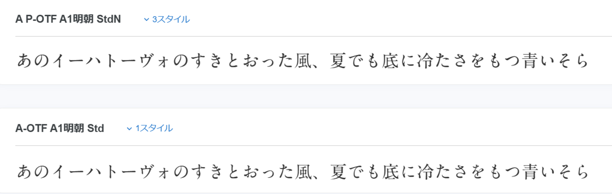 モリサワフォントのサンプル画像