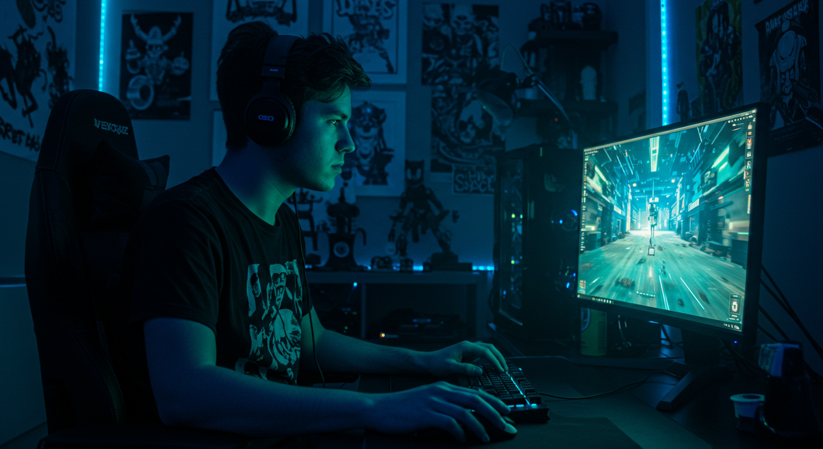 パソコンでゲームをプレイしている人