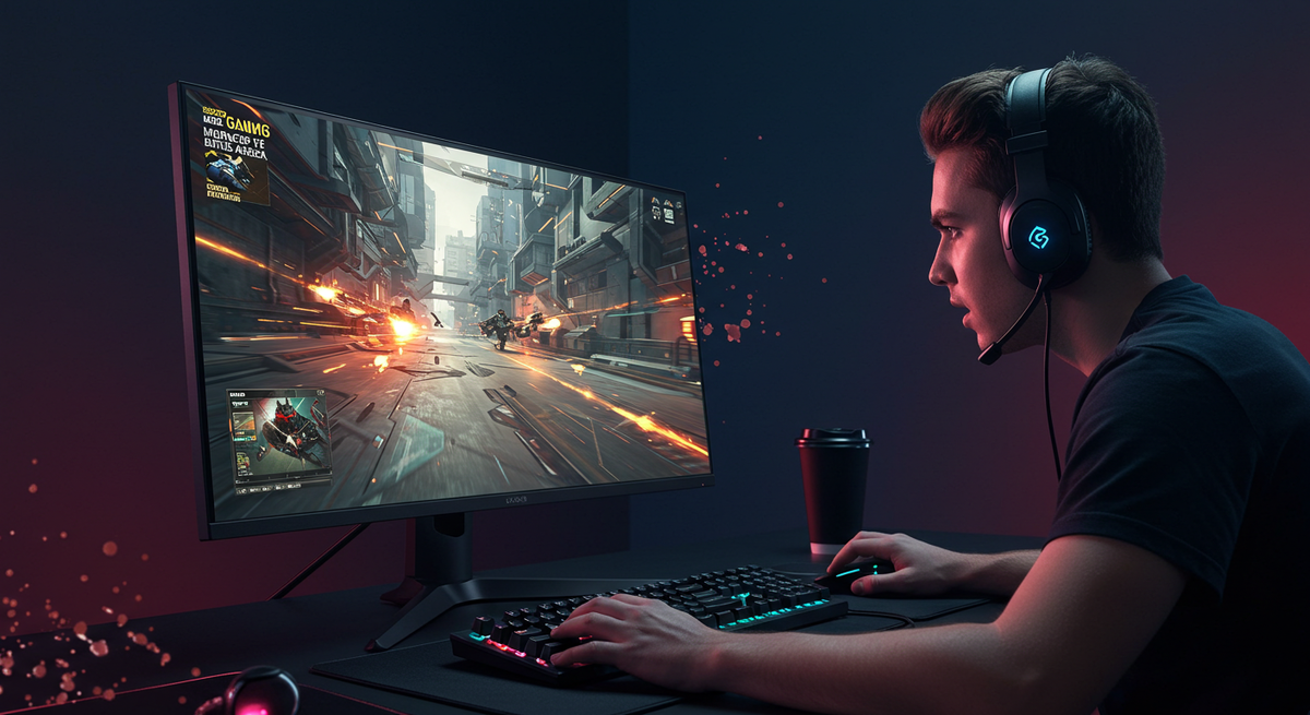 大画面モニターでゲームをプレイしている人