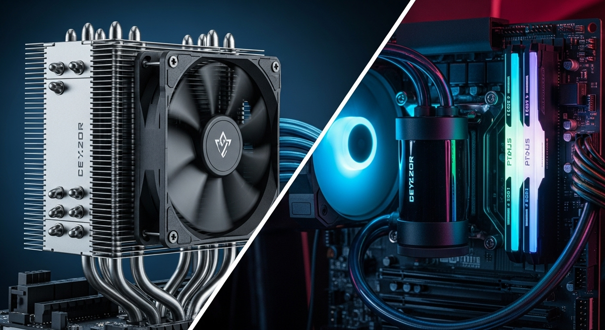 水冷クーラーと空冷クーラーがそれぞれPCに取り付けられた写真