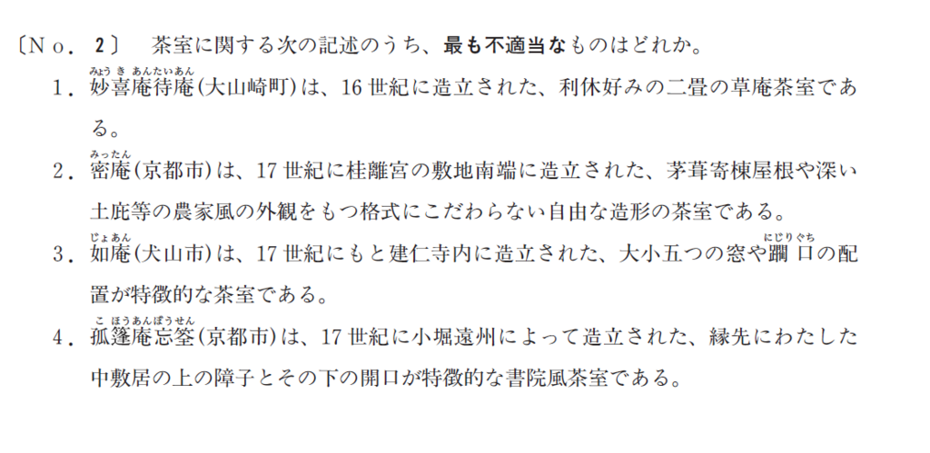 【一級建築士学科試験‗過去問分析】H27_計画02--全選択肢が茶室だったとき - ヤガン side B