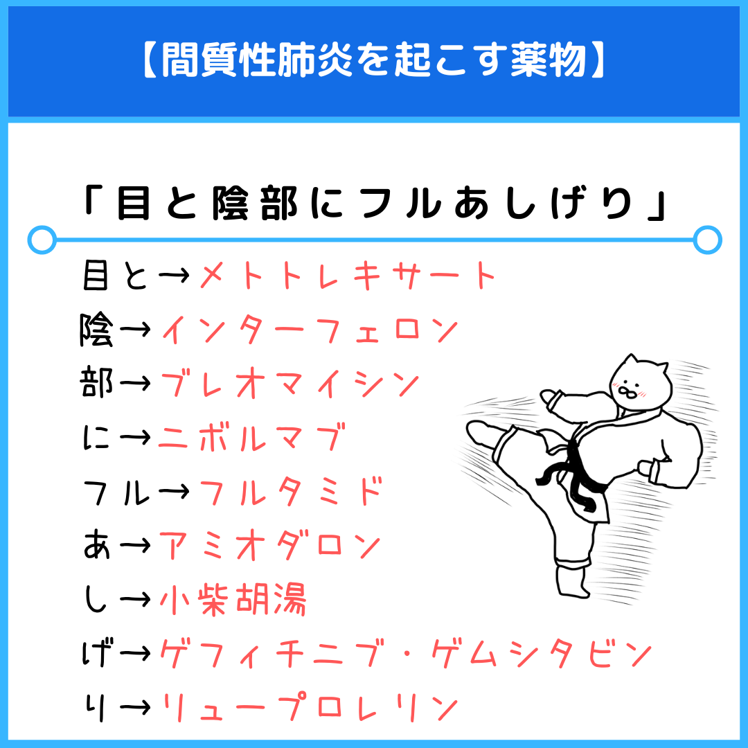 間質性肺炎を起こす薬物のゴロ（覚え方）｜薬学ゴロ - 薬学部はゴロで
