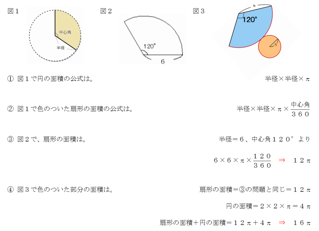 扇形の面積、中学生の子の問題