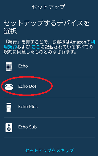 Echo Dot設定画面