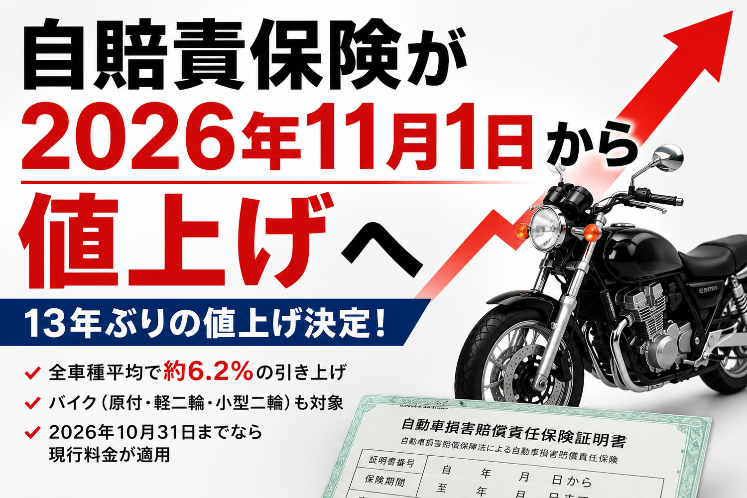 2026年11月から】バイクの自賠責保険が13年ぶり値上げへ｜いくら上がる