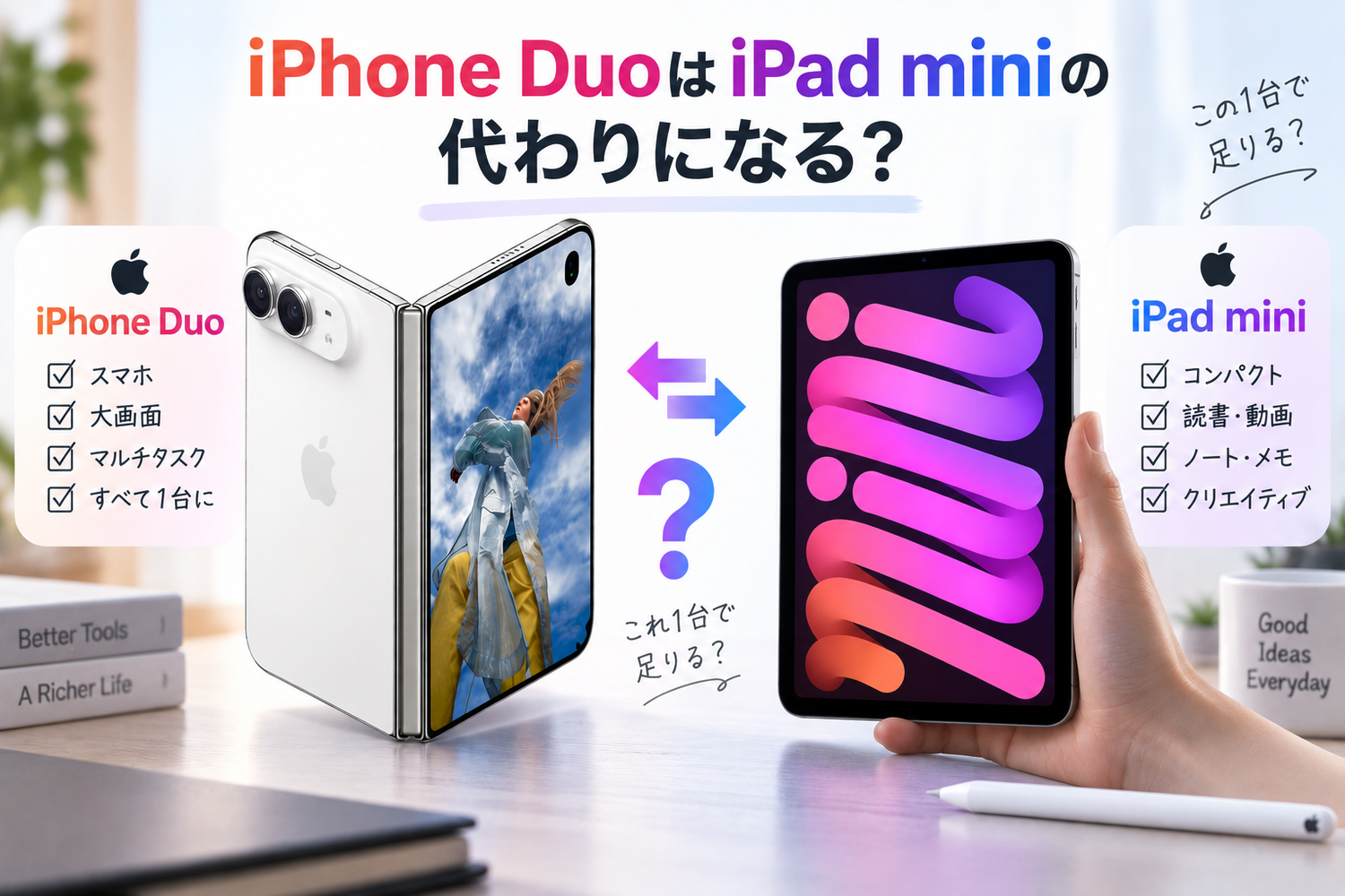 iPhone DuoはiPad miniの代わりになる？Galaxy Z Fold8とサイズ・価格