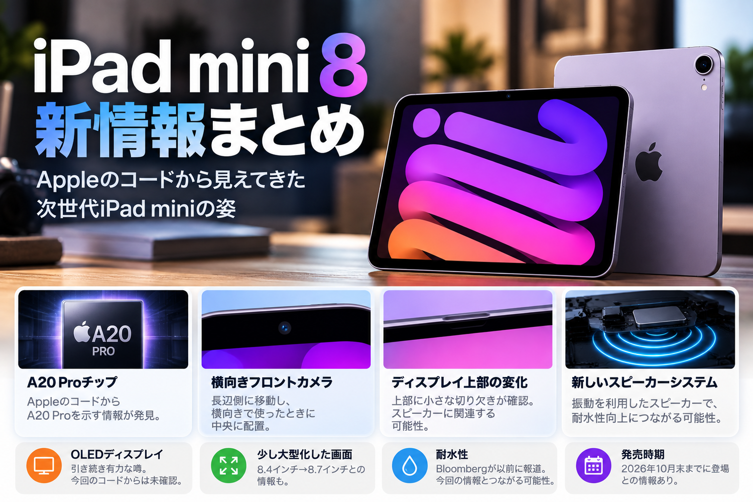新情報】iPad mini 8はA20 Pro搭載か｜Appleコードから製品画像・新
