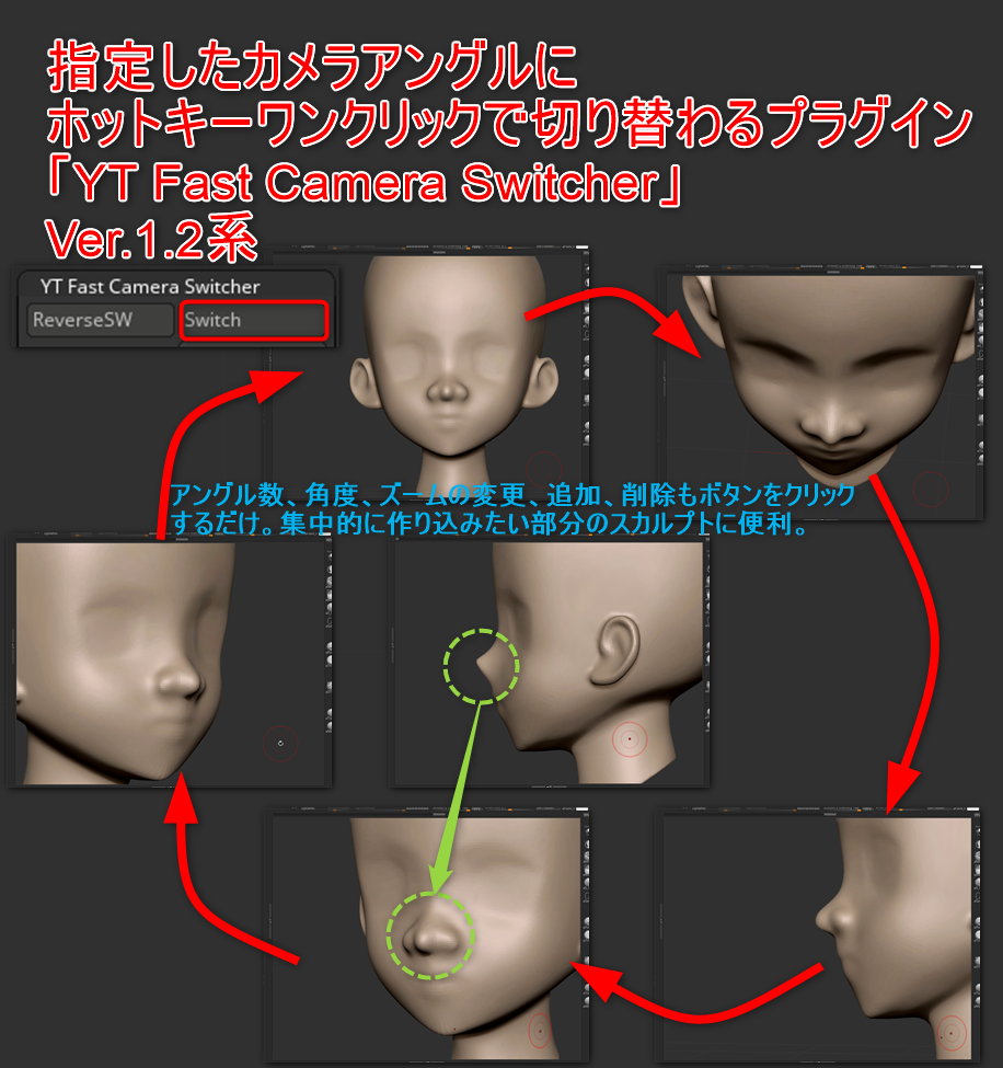指定したカメラアングルにホットキーワンクリックで切り替わるzbrush用プラグインが新しくなりました 3dcgで何をどう作るか考え中