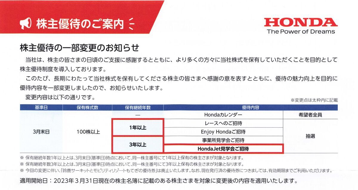 本田技研工業の株主優待に関するお話 - やまとの少しニッチな日記