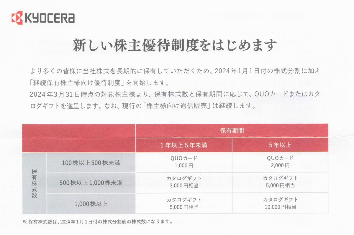 優待制度のサプライズ: 京セラの魅力的な提案 - やまとの少しニッチな日記