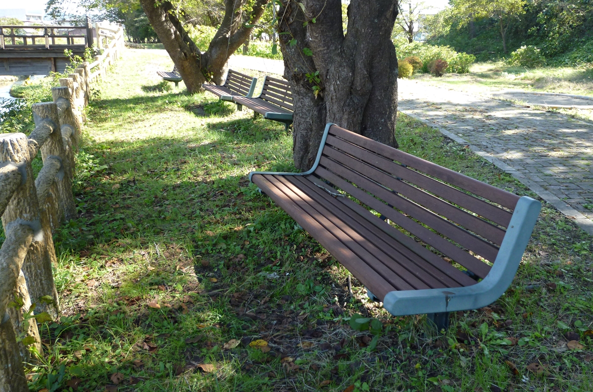 公園の木陰のベンチ