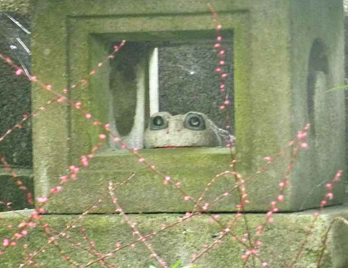 石灯篭とカエルの置物