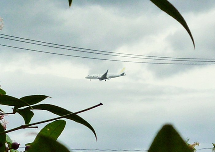着陸寸前の旅客機