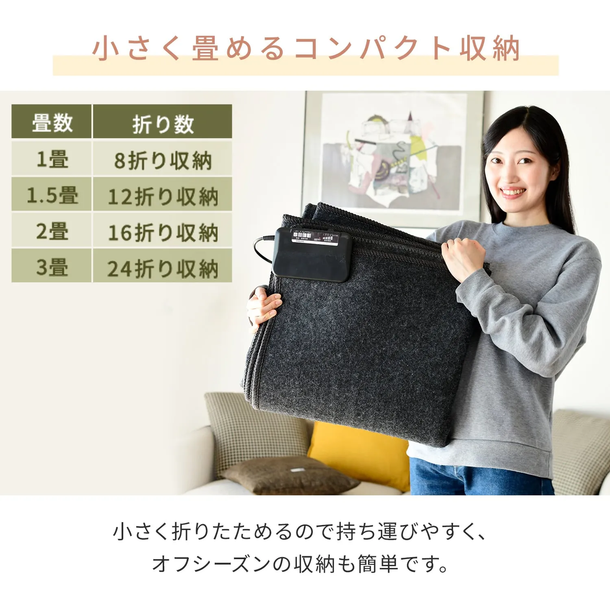 小さく折りたためるホットカーペット