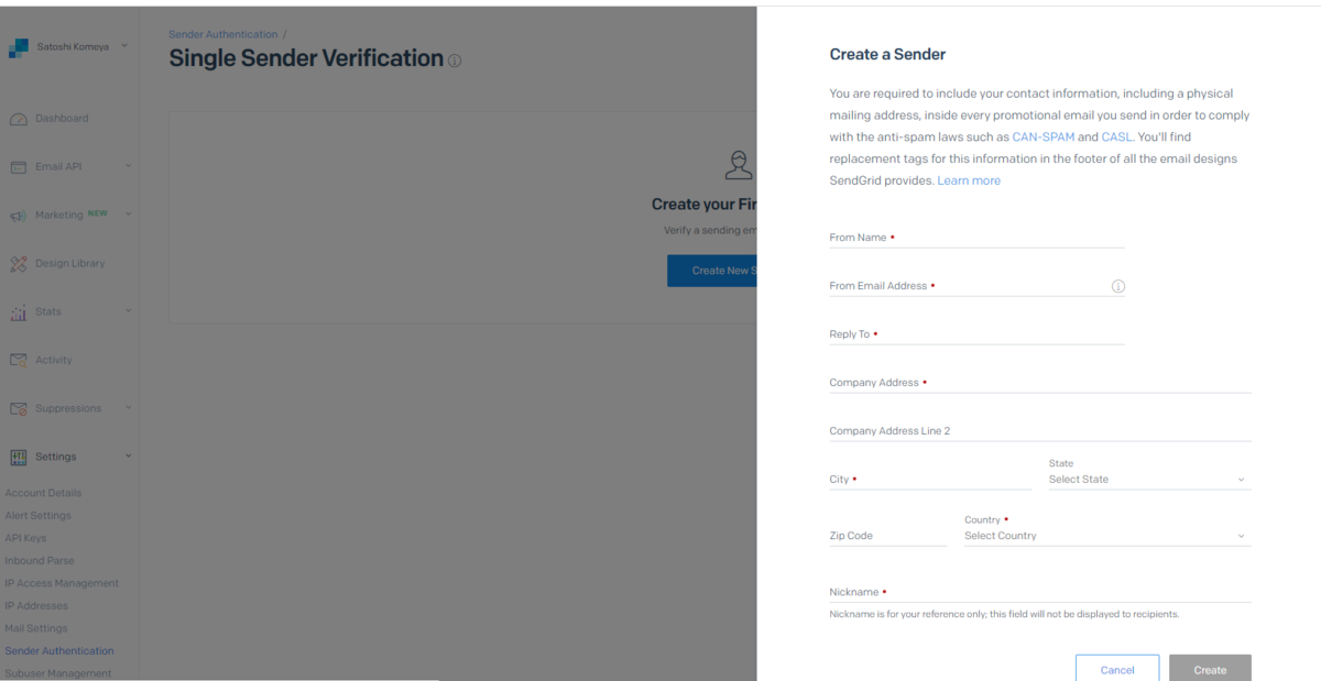 Node.js SendGrid Single SenderのVerifyまで - yamekodevの日記