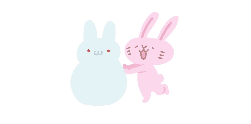 雪だるまを作っり終えたウサギのイラスト