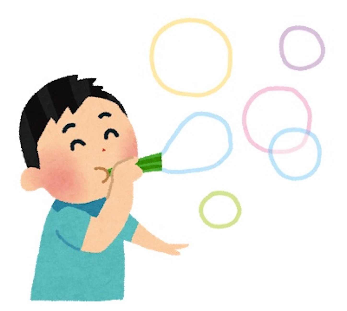 シャボン玉を吹く男の子のイラスト
