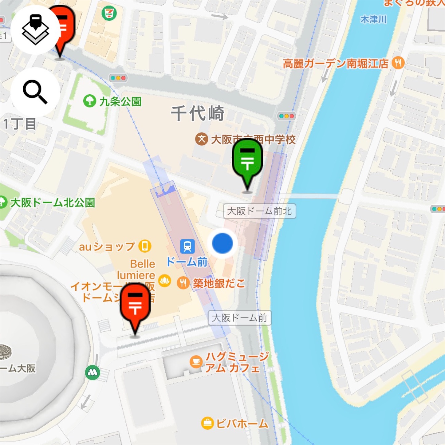ポストマップの画面の一部