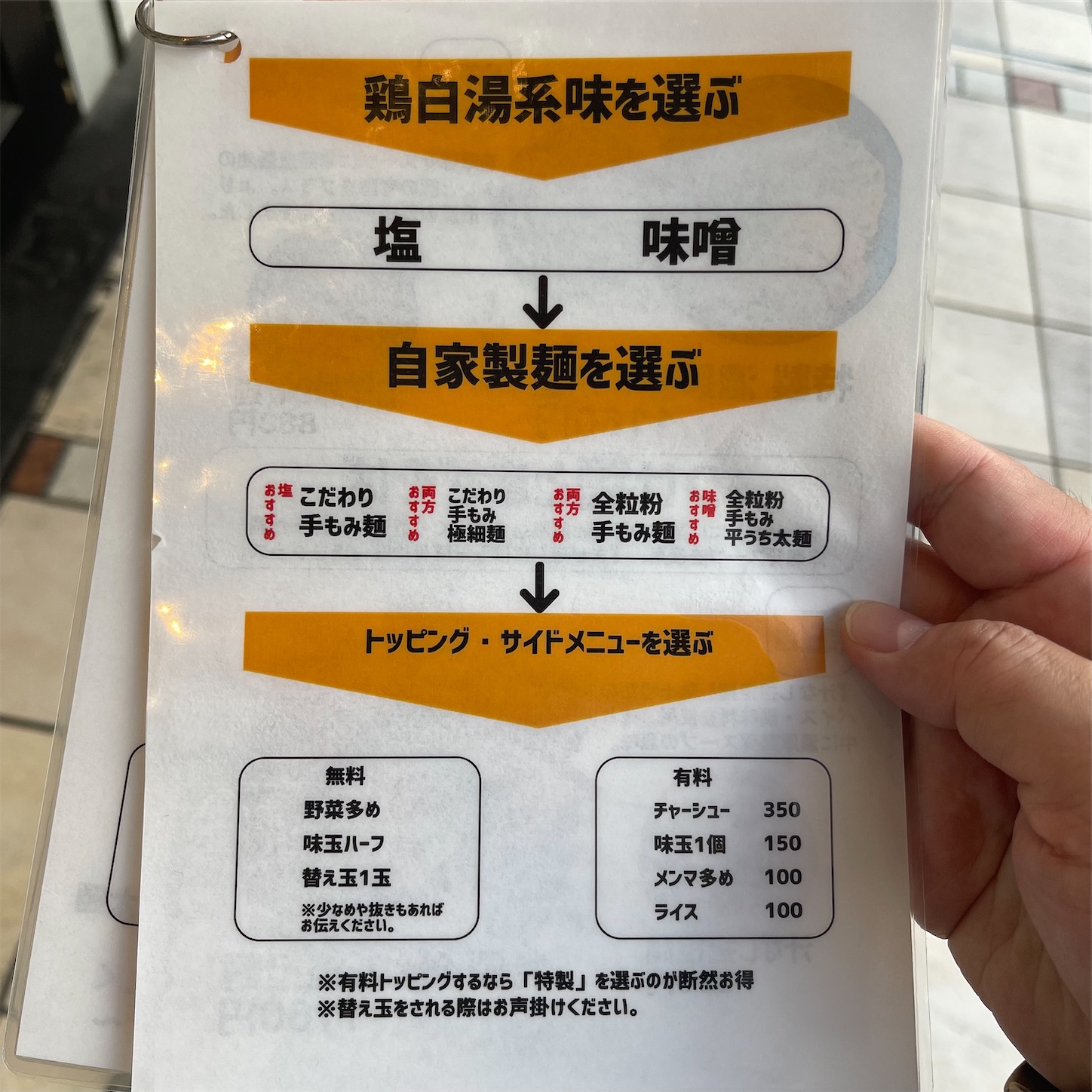 麺屋たにぐちのメニュー表