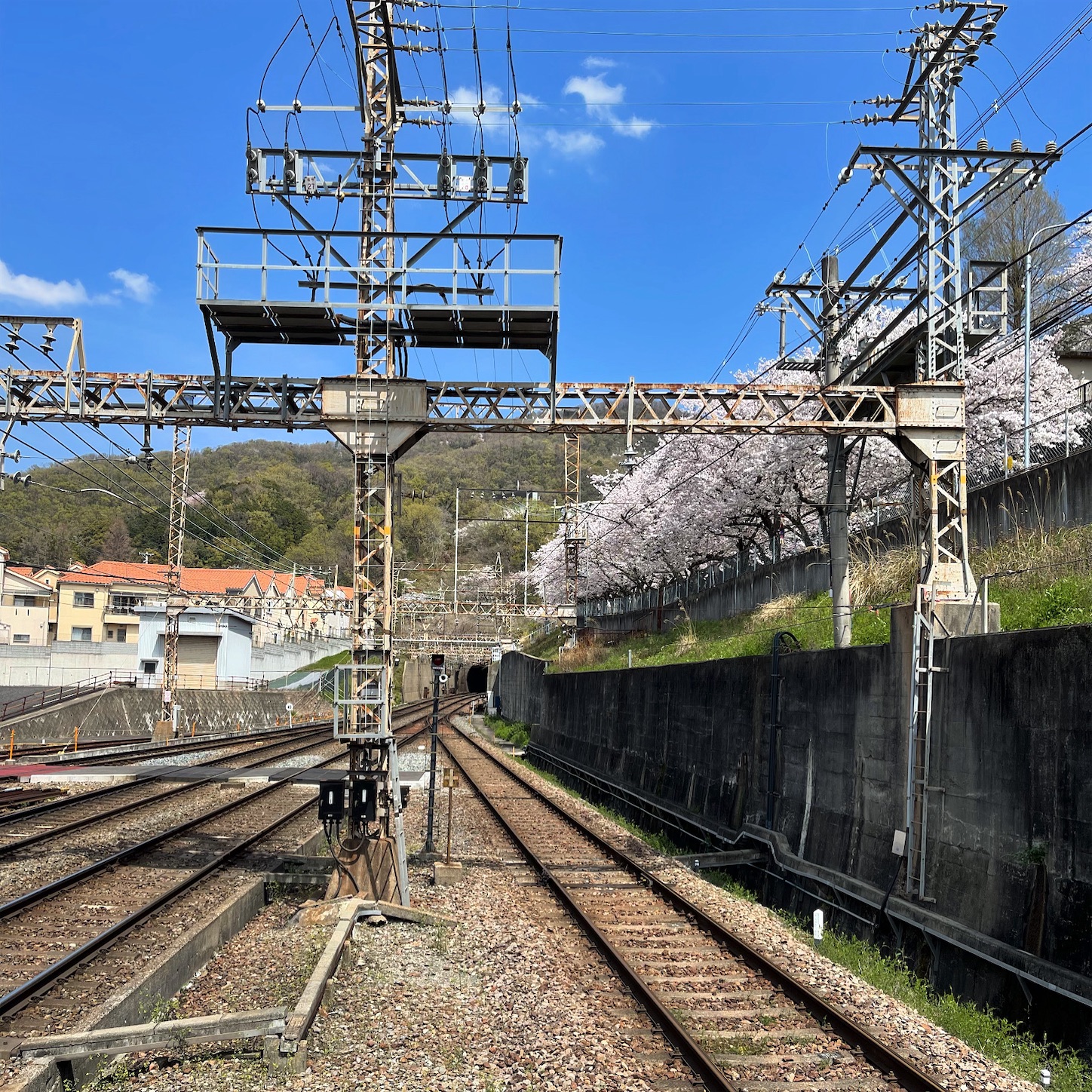 石切駅と桜