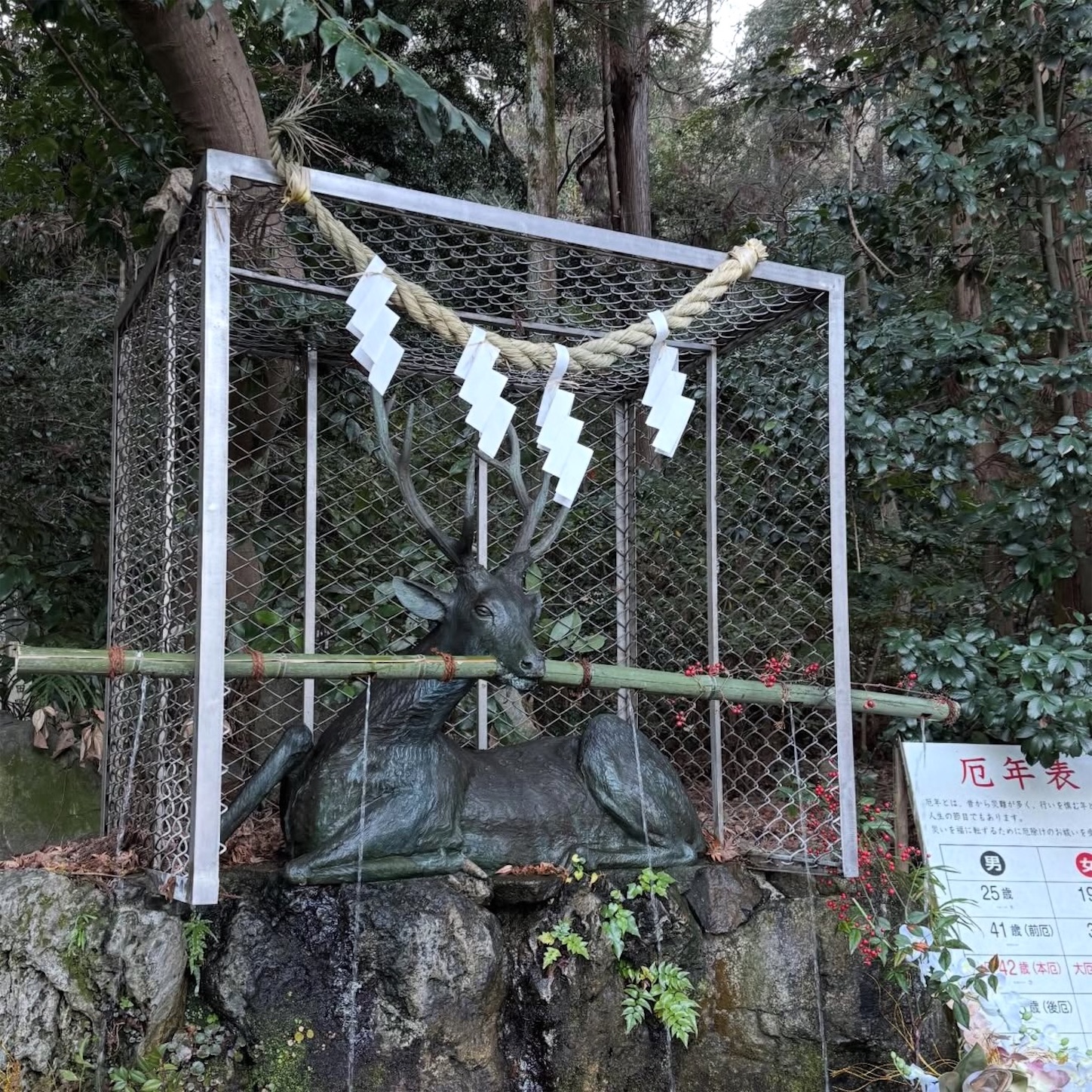枚岡神社手水所の神鹿