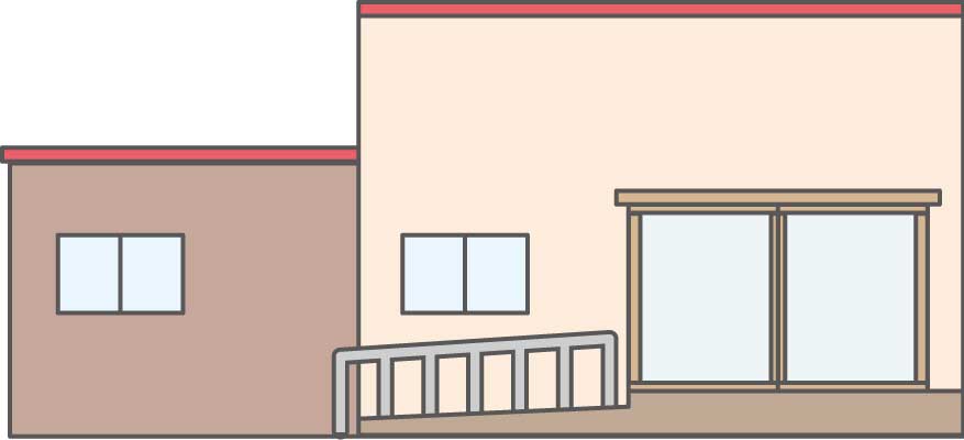 スロープ付きのバリアフリー対応建物の外観