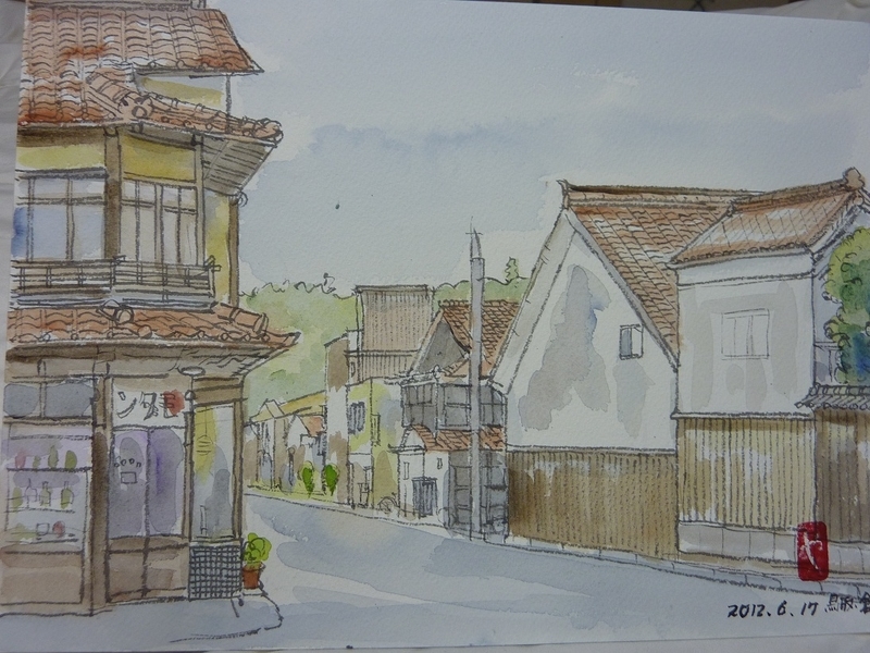 水彩画　ジクレー版画「災除川と白壁土蔵」（うきは市吉井町） 多様な 水彩画 ジクレー版画「災除川と白壁土蔵」（うきは市吉井